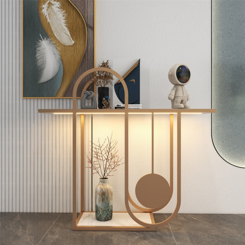 窄轻奢边桌靠墙门厅走廊创意入户端景花 纳米金(宽80*厚25*高75)带灯