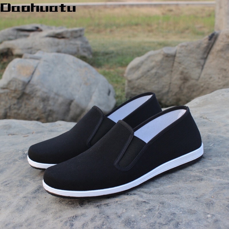 北京布鞋男款圆口中老年老头鞋休闲剪刀口黑布鞋功夫老汗鞋 黑底平口