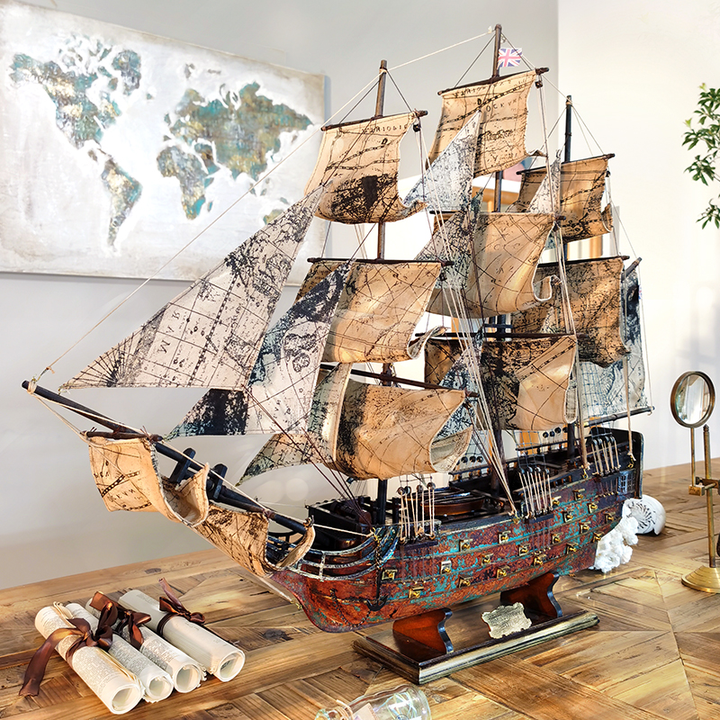 室内（Snnei）地中海风格帆船模型摆件 木质航海模型胜利号一帆风顺工艺船装饰品 《胜利号》A款85cm