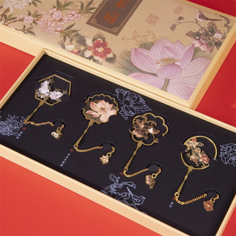 唐赋 敦煌文创团扇书签镂空金属书签礼盒博物馆纪念品创意古典中国风精美礼品古风生日礼物教师节礼物 宋扇-杭州国家版本馆出品
