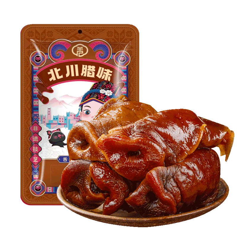 羌蜀味 北川羌寨臘豬嘴尖四川煙熏臘豬鼻子豬臉豬耳朵正宗川味特產(chǎn)臘肉 500g 羌味臘豬嘴尖