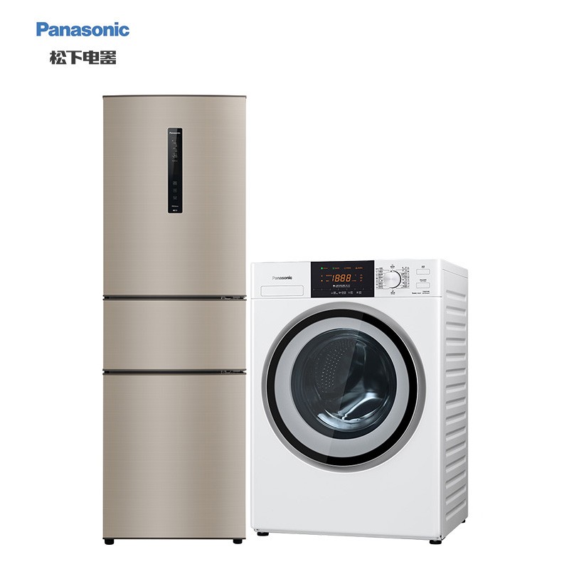 松下(Panasonic)NR-C31PX3-NL+XQG80-N80WJ 318升三门自动8公斤滚筒冰洗套装（附件商品仅展示）