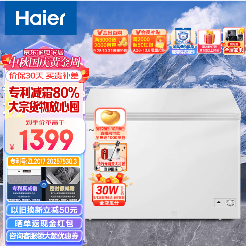 海尔（Haier） 300升低霜卧式商用家用冰柜 商用大容量 冷藏柜大冷冻柜冰柜家用冰箱大冷柜BC/BD-300GHD以旧换新 白色高性价比高么？
