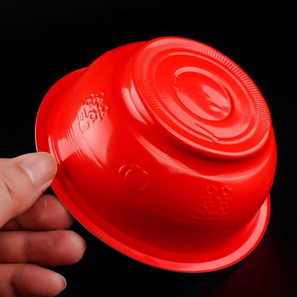 豫卫康一次性红碗红色喜庆结婚酒席家用吃饭塑料餐具硬型加厚圆形塑胶碗 375型号红白喜字碗 20个送筷子