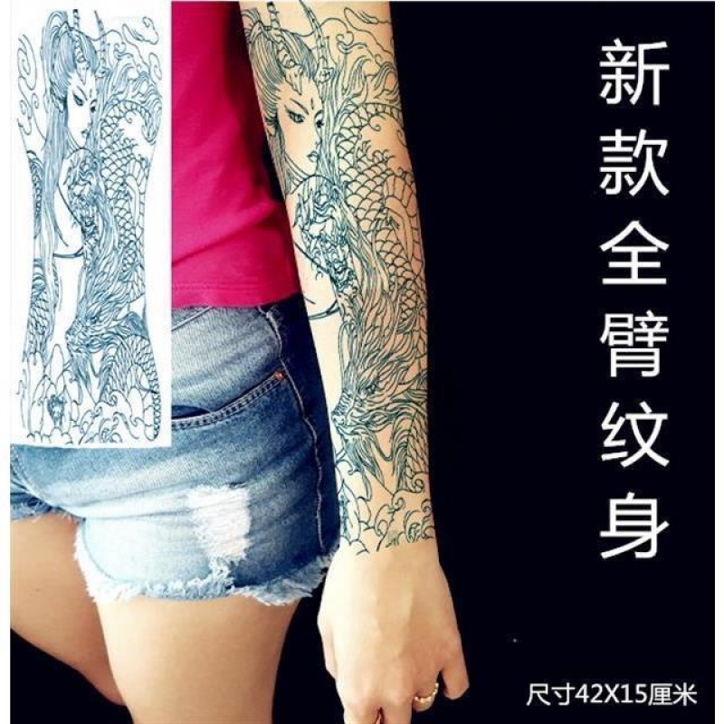弦桃全臂般若 纹身贴 刺青 美女艺 花臂纹身贴纸 花臂防水线条 割线p1