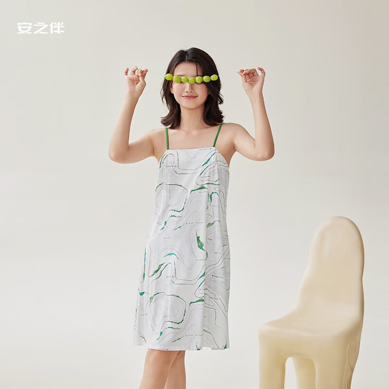 安之伴【23新品】睡裙女夏季薄款性感甜美可外穿中长款舒适透气女士睡裙 本白-女 XL