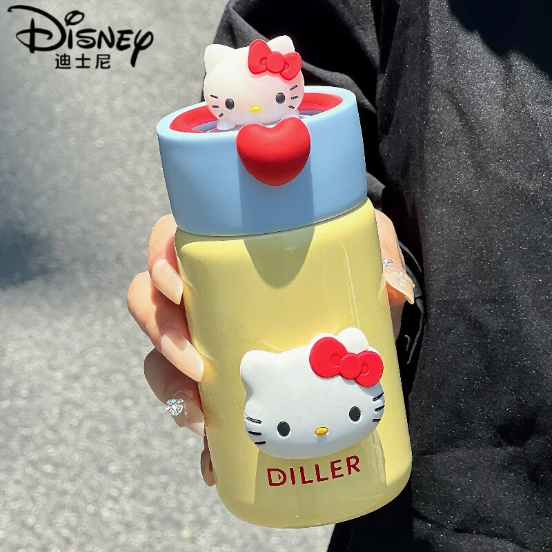 迪士尼（Disney）hellokitty迷你保温杯女生可爱便携泡茶水杯316不锈钢小容量杯子 粉白+kitty公仔+凯蒂猫 280ml