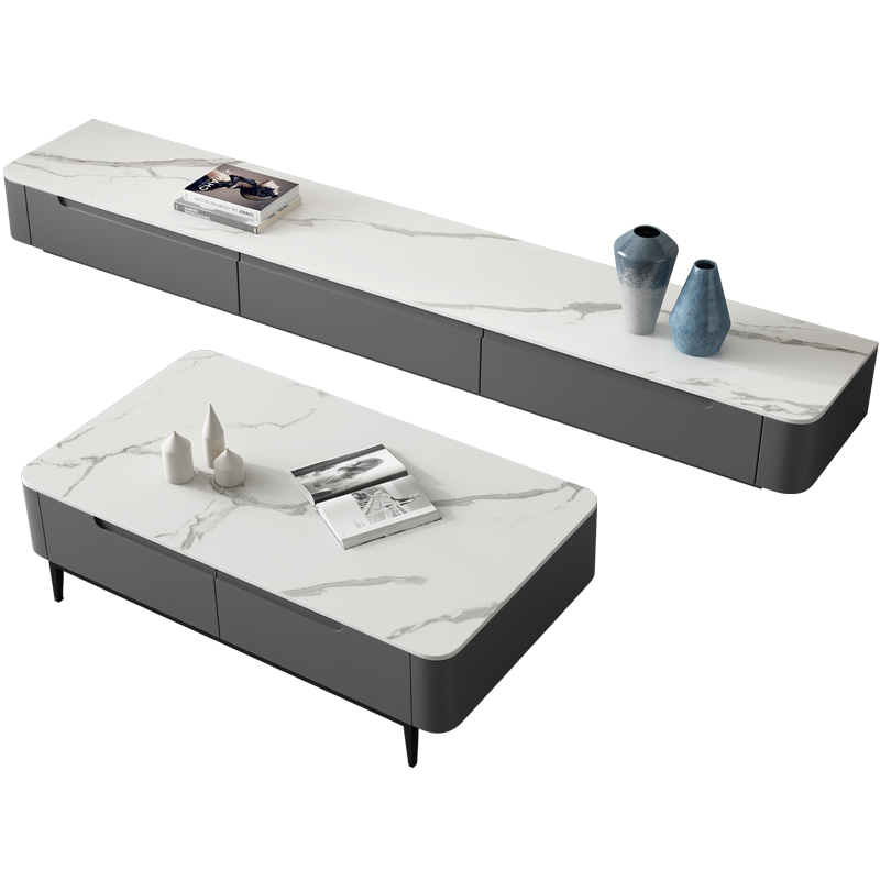 叶芝 意式岩板电视柜茶几组合套装客厅极简小户型地柜 2米岩板电视柜