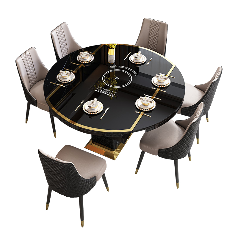 优卡吉 轻奢餐桌椅组合家用小户型后现代多功能带电磁炉智能旋转伸缩可变圆桌B81 1.35米单桌+电磁炉转盘)