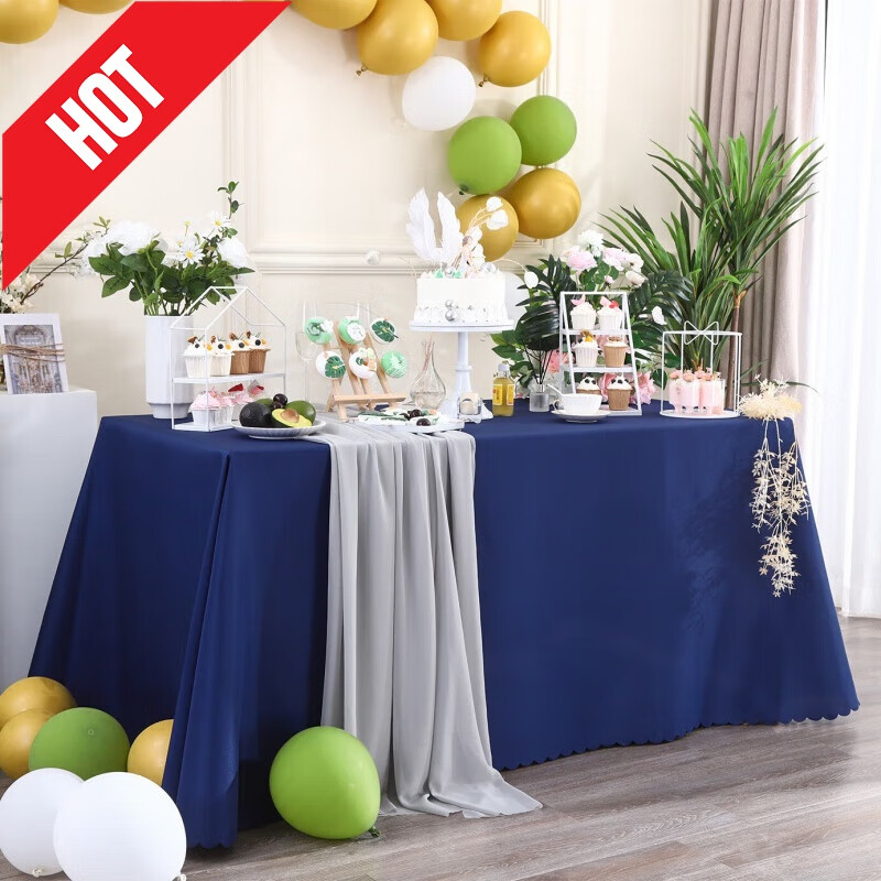 山头林村蓝色桌布欧美商务茶歇甜品台桌布摆台色拍照背景深蓝色桌布