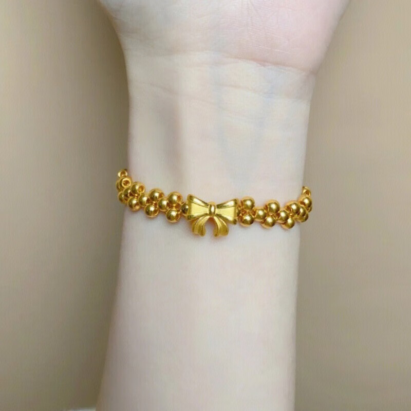 易昇999足金在逃公主手链女黄金蝴蝶结满圈金珠手串生日送女友情人节