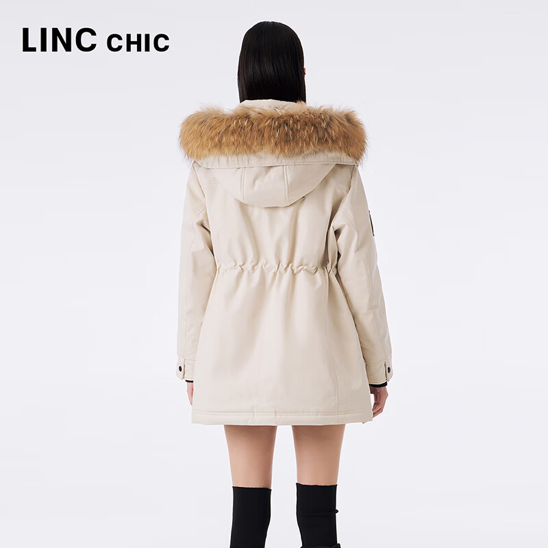 金羽杰冬季新款轻奢大毛领羽绒派克服女中长款反季轻暖羽绒服Y23803281 爱尔兰奶油 XS 适合110斤以下