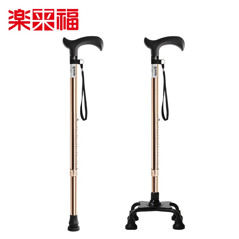 乐来福老人大四脚拐棍手杖可伸缩铝合金四脚助行器I06FC27古铜色(单脚+大四脚)