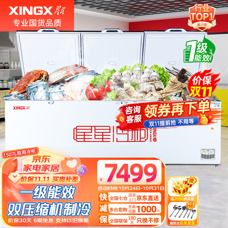 星星（XINGX）冰柜商用大容量单温冷柜518g一级能效卧式冷藏冷冻转换冰箱岛柜雪糕柜超市商店餐饮厨房 1507升中梁除霜 1级能效1598GE属于什么档次？