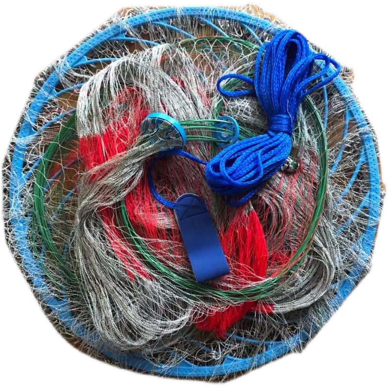 新款手工大力马线飞盘式撒网手抛网钢拉丝加粗大飞盘抛网捕鱼神器岩立