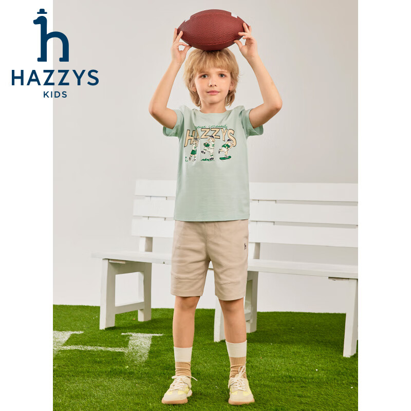 哈吉斯(HAZZYS)品牌童装男女童T恤夏季新款弹力时尚休闲简约百搭短袖圆领衫 蔷薇露 145