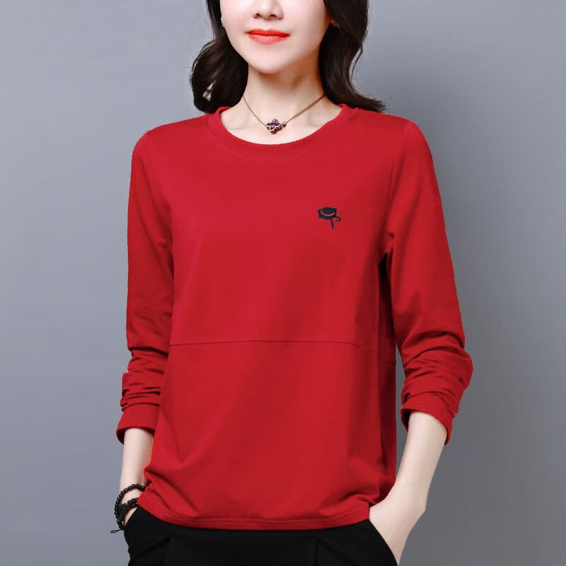 品彩（pincai）长袖T恤女秋80-200斤可穿新款宽松大码女装胖mm遮肚子长袖上衣女 红色 2XL 140-160斤怎么样,好用不?