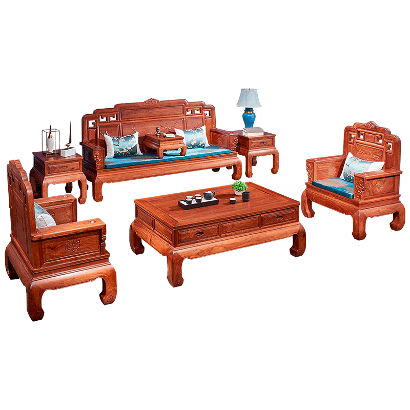 廣典 紅木家具緬甸花梨（學(xué)名：大果紫檀）全實木沙發(fā)中式家具 新古典沙發(fā)雕花仿古沙發(fā) 123組合六件套沙發(fā)