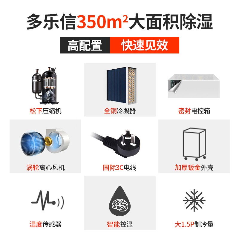 多乐信（DOROSIN）除湿机/抽湿机 松下压缩机 150-350平方米 仓库地下室别墅工业大功率除湿器