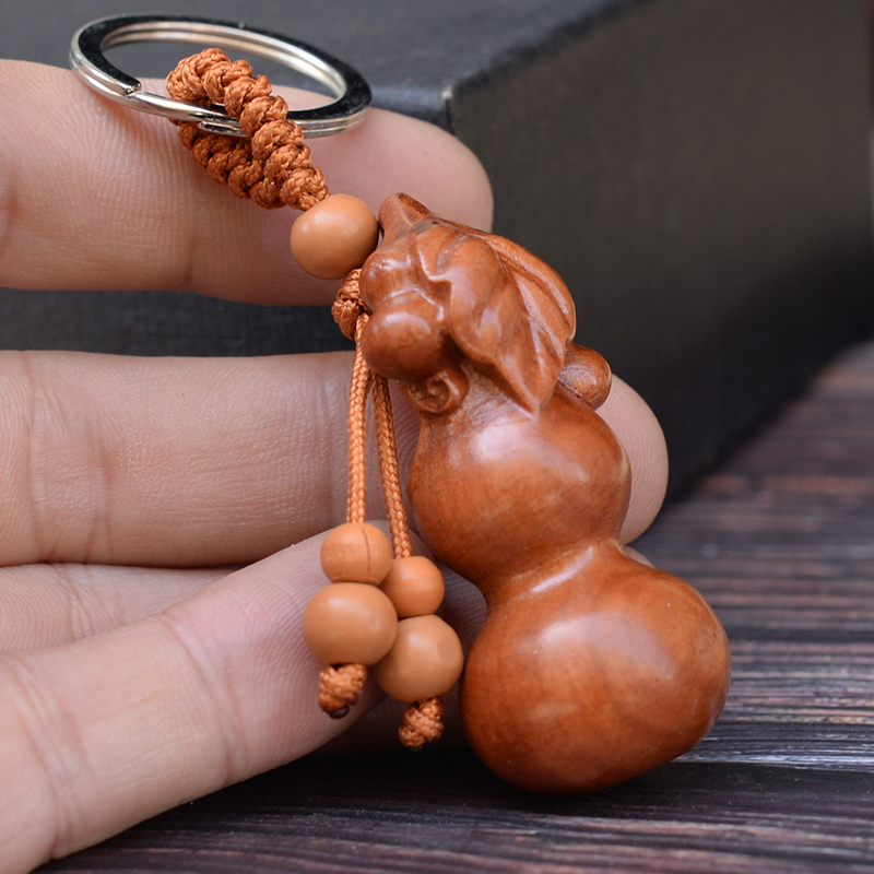 兴润阁 桃木葫芦吊坠项链钥匙 随身长款桃木葫芦毛衣链实木雕刻 钥匙