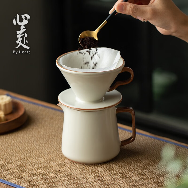 心去處米黄汝窑咖啡滤杯家用户外手冲咖啡壶套装滴漏式滤纸杯咖啡过滤器 米黄汝窑直身分享壶+滤杯怎么看?
