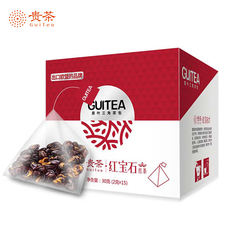 贵茶叶 红宝石贵州高山红茶 原叶三角袋泡茶包30克装便携办公室自饮 红宝石原叶茶包 30g