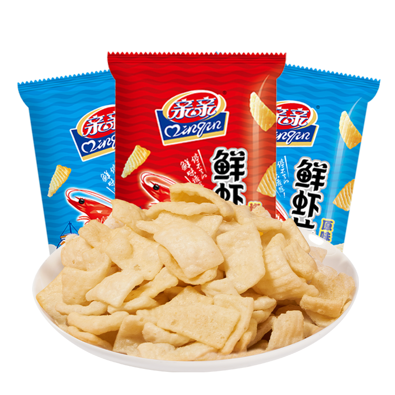 亲亲（Qinqin）膨化虾条虾片薯片等任选大包办公室网红休闲零食小吃食品 虾片烧烤味