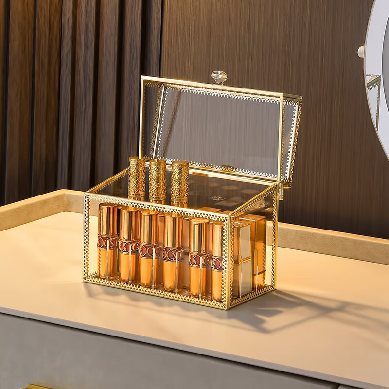 kaman 化妆品收纳盒防尘玻璃桌面大容量梳妆台化妆刷口红护肤品置物架