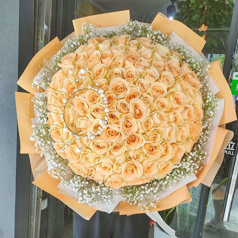 花遞鮮花速遞99朵玫瑰花束生日禮物送女友同城配送當日達 99朵香檳女王|dy939 平時價