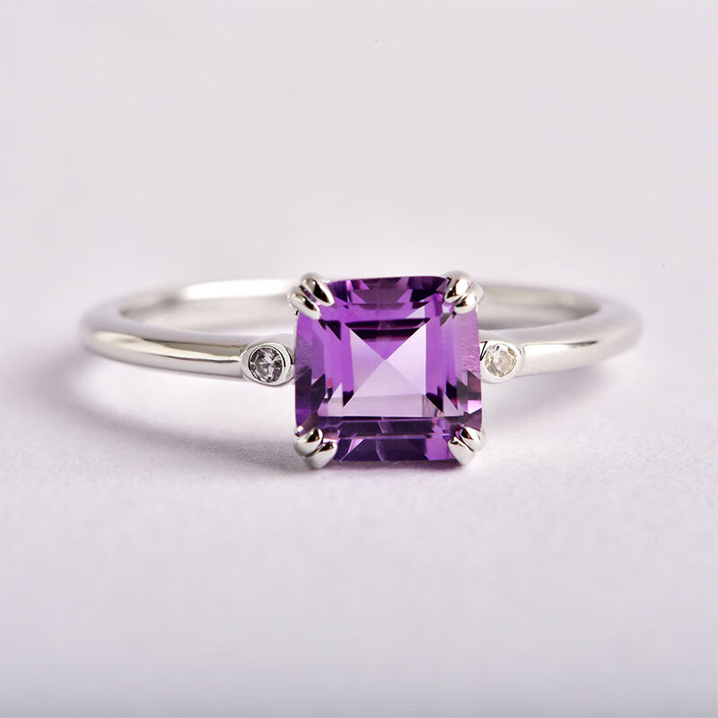 JOLEE天然紫水晶戒指女S925银均码彩色宝石指环首饰品送女生礼物
