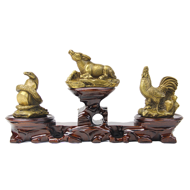 兴润阁 巳酉丑三合蛇牛鸡生肖金局摆件属鸡牛蛇吉祥物 蛇牛鸡三合铜