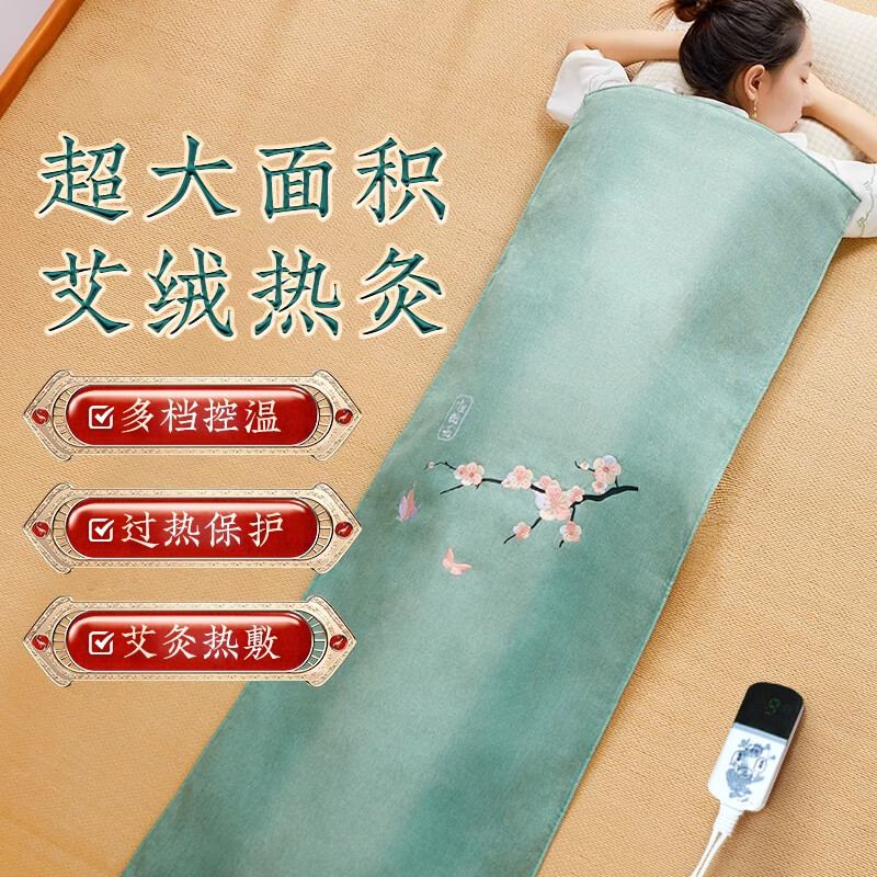 骉祥艾绒艾灸热敷毯盐袋热敷包电加热海盐全身通用肩颈艾草理疗袋子e 超大艾绒款【十里桃花-绿】