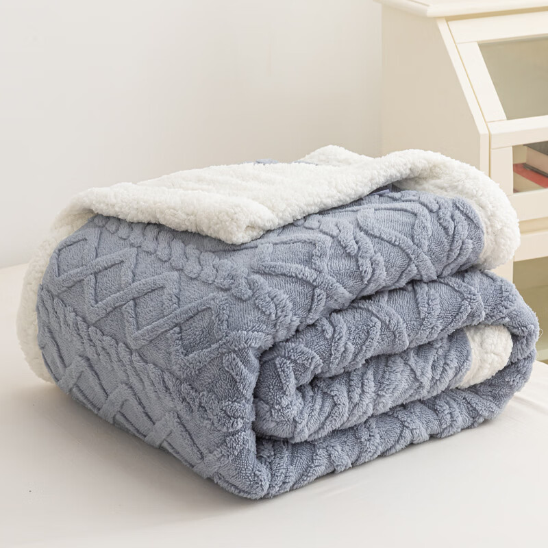流川枫 双层毯塔夫绒羊羔绒双面保暖素色休闲盖毯毛毯 DB-塔夫毯-雾蓝 200*230cm约4.4斤