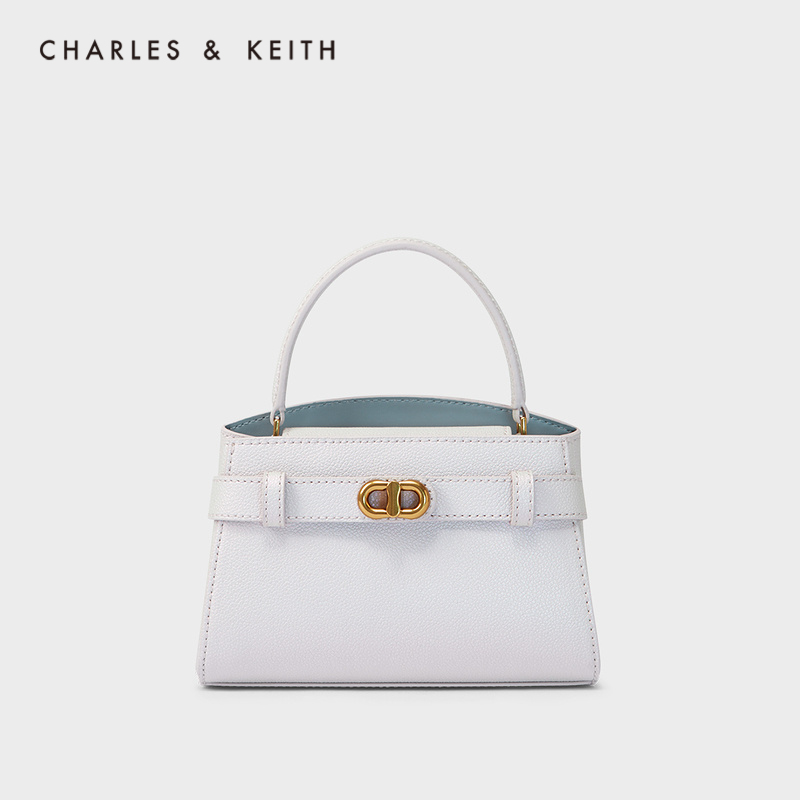 CHARLES&KEITH金属扣带饰手提包单肩包包女包女士CK2-50270880 Pearl珍珠色 S