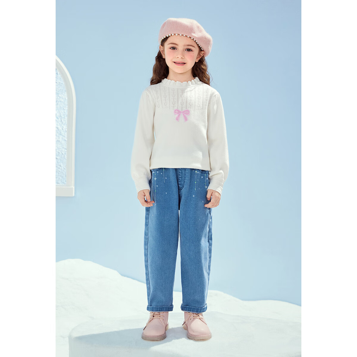 MiniPeace太平鸟童装冬新女童线套衫FBEEE4D45 澈白 160cm