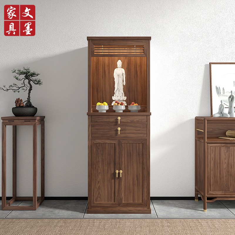 文墨 新中式禅意神台家用实木佛柜寺庙观音财神爷立柜供桌老榆木佛台