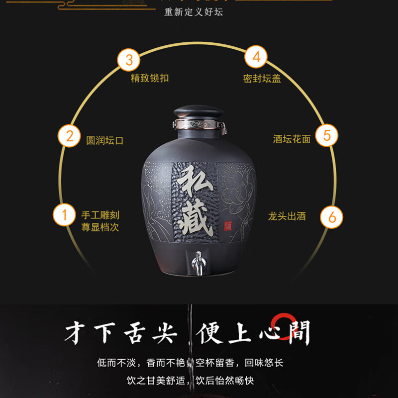 景德镇陶瓷酒坛子5/10/20/50斤装密封酒罐家用存泡酒专用空酒瓶缸 20斤雕刻荷花私藏+龙头 底座