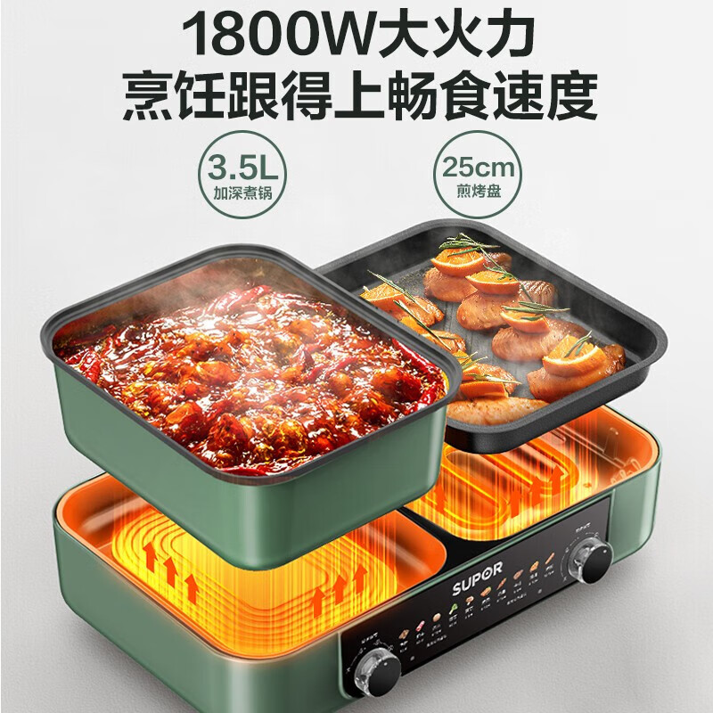 苏泊尔(SUPOR)烤涮一体两用锅烤肉锅可拆洗电烤炉烤盘家用烤肉盘多功能料理锅多用途锅电火锅电烧烤炉 升级款