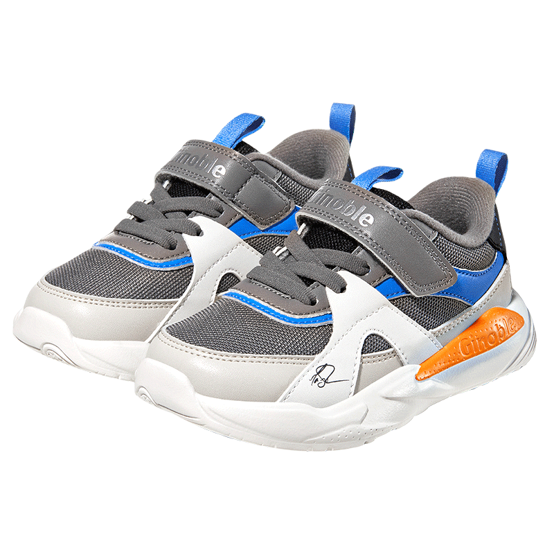 基诺浦 冬季男女儿童拼色天鹅绒学步鞋 休闲运动机能鞋GY1661 中灰/亮白/蔚蓝 21 130mm 适合脚长130-135mm