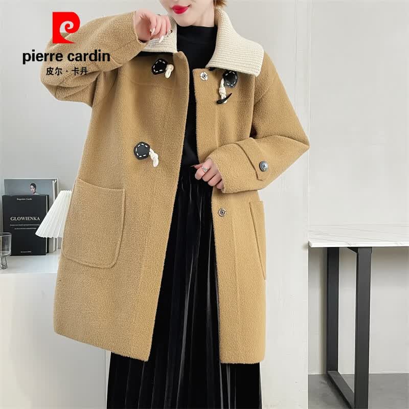 皮尔卡丹（pierre cardin）双面呢子黑色中长款大衣女2023秋冬新款牛角扣加厚双层领毛呢外套 驼色 M高性价比高么？