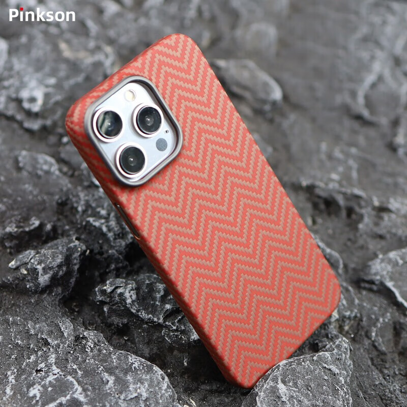 Pinkson轻薄苹果手机壳凯夫拉芳纶纤维碳纤维纹保护套超薄全包磨砂硬壳商务新男女配件防指纹散热防摔高档 【玛瑙红-保护圈款】1500D芳纶 【iPhone15 Pro Max】
