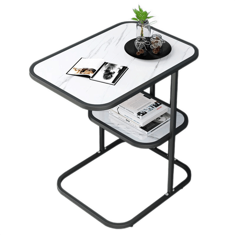 宜造 茶几客厅边几边桌移动置物架 【升级款】白纹理+黑色框架