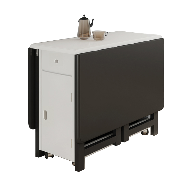 卡梵羅(KAFANLUO) 全實(shí)木折疊餐桌小戶型可折疊桌椅組合飯桌帶電磁爐鋼化玻璃面仿大理石紋雙支撐 黑白色鋼化玻璃雙支撐無(wú)電磁爐【145*90*75】 一桌+六椅【1.45米才能收納六把椅子】