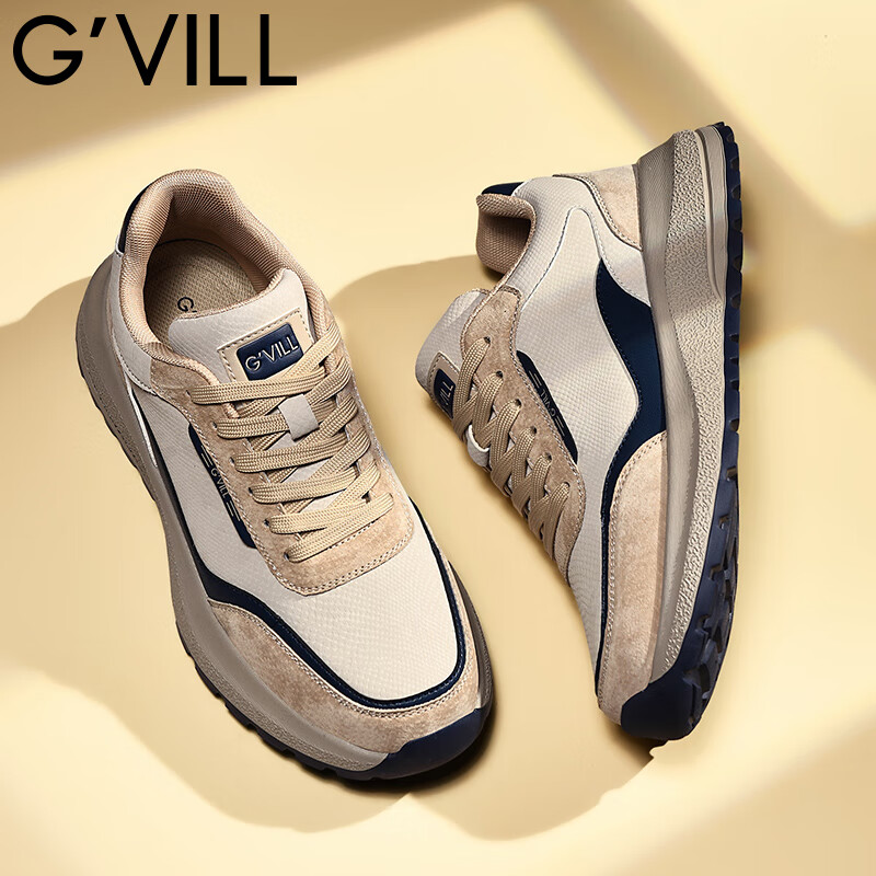 贵之步秋冬季防滑缓震运动鞋男鞋新款软底男款舒适休闲鞋厚底增高 卡其 G010 41 （运动鞋码）