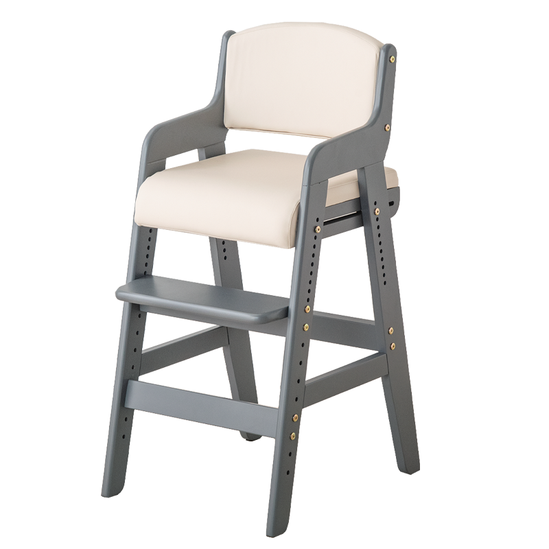 GEN日本儿童餐椅学习椅宝宝实木餐桌椅家用写字椅可升降成长座椅 银灰色