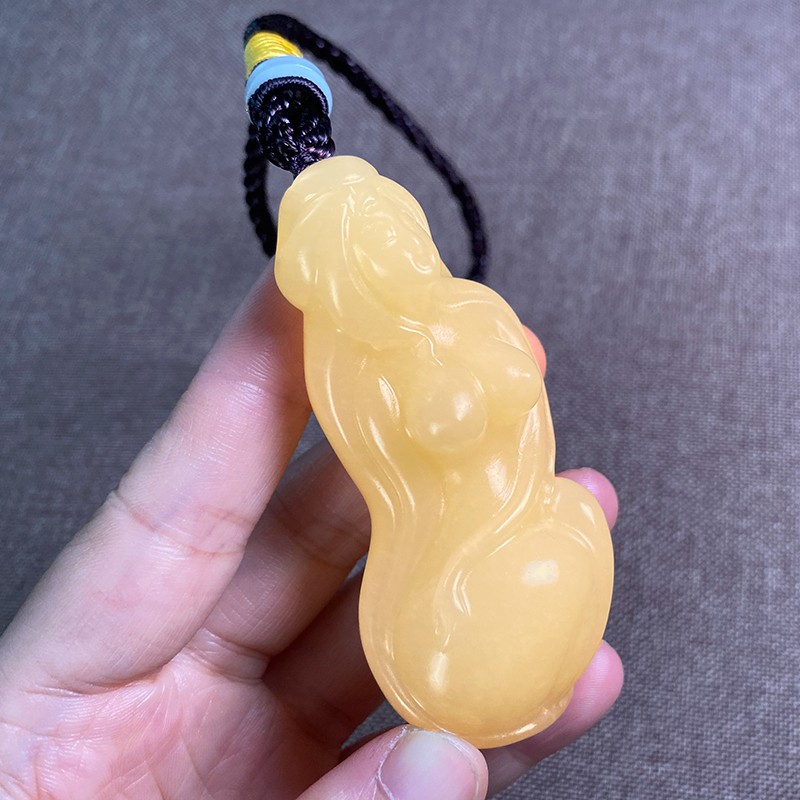 享耀黄玉玉美人手把件男女款玉石文玩立体雕刻玉贵人精雕美女手把