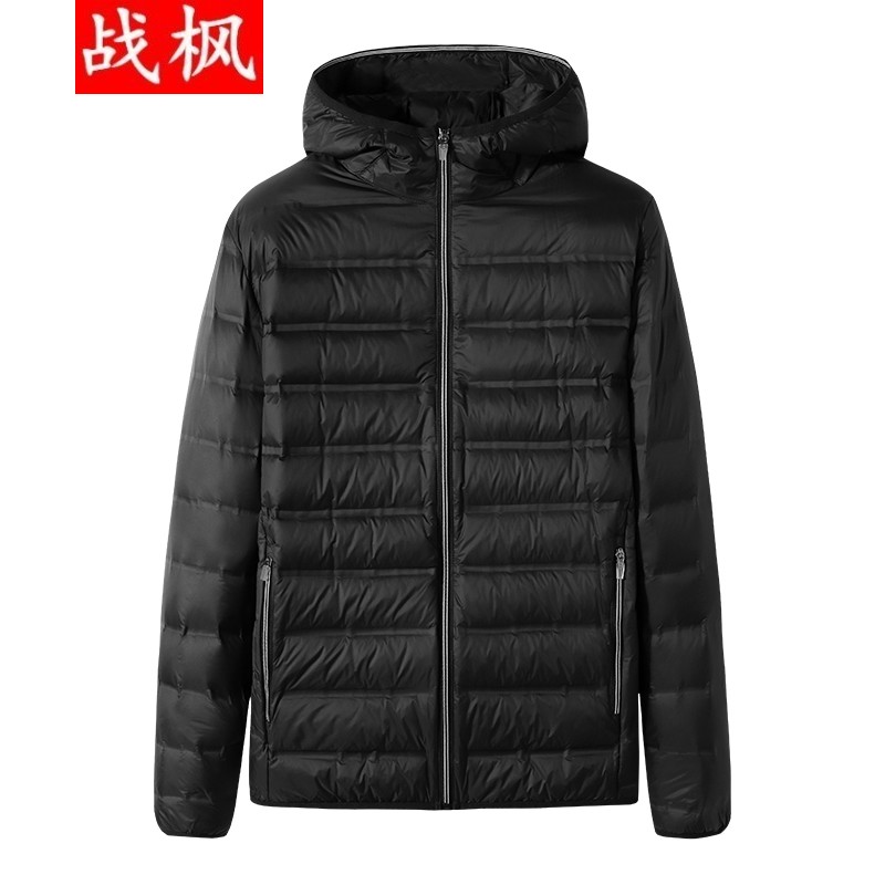战枫特大码羽绒服男轻薄羽绒外套短款加肥加大胖子肥佬衣服300斤外套 黑色5501 L建议90-110斤