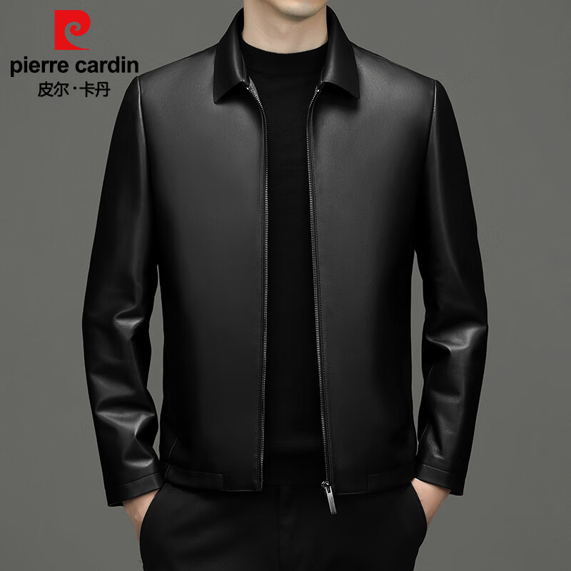 皮尔卡丹(pierre cardin)绵羊皮皮衣男真皮翻领外套秋商务休闲中年短