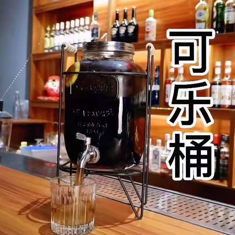 南啵丸玻璃冷水桶泡酒瓶带龙头甜品台饮料桶果汁罐自助网红可乐桶容器
