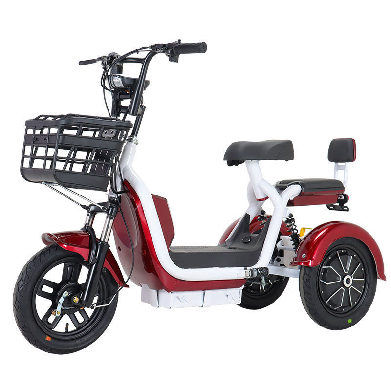 新国标 电动三轮车家用小型代步车休闲迷你双人电瓶车 48v红色 单驱动